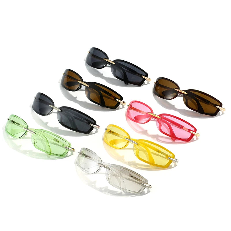 Rimless Y2K Style Sunglasses Rectangle Fashion Popular Women Men Shades Square Sun Glasses for Female Male Oculos Metal Frame
