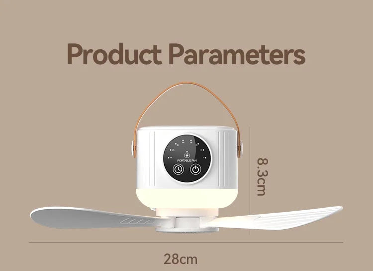 7200mAh Ceiling Fans Portable Camping Fan Tent Air Circulator Cooler Outdoor Rechargeable Electric Fan LED Light Remote Control
