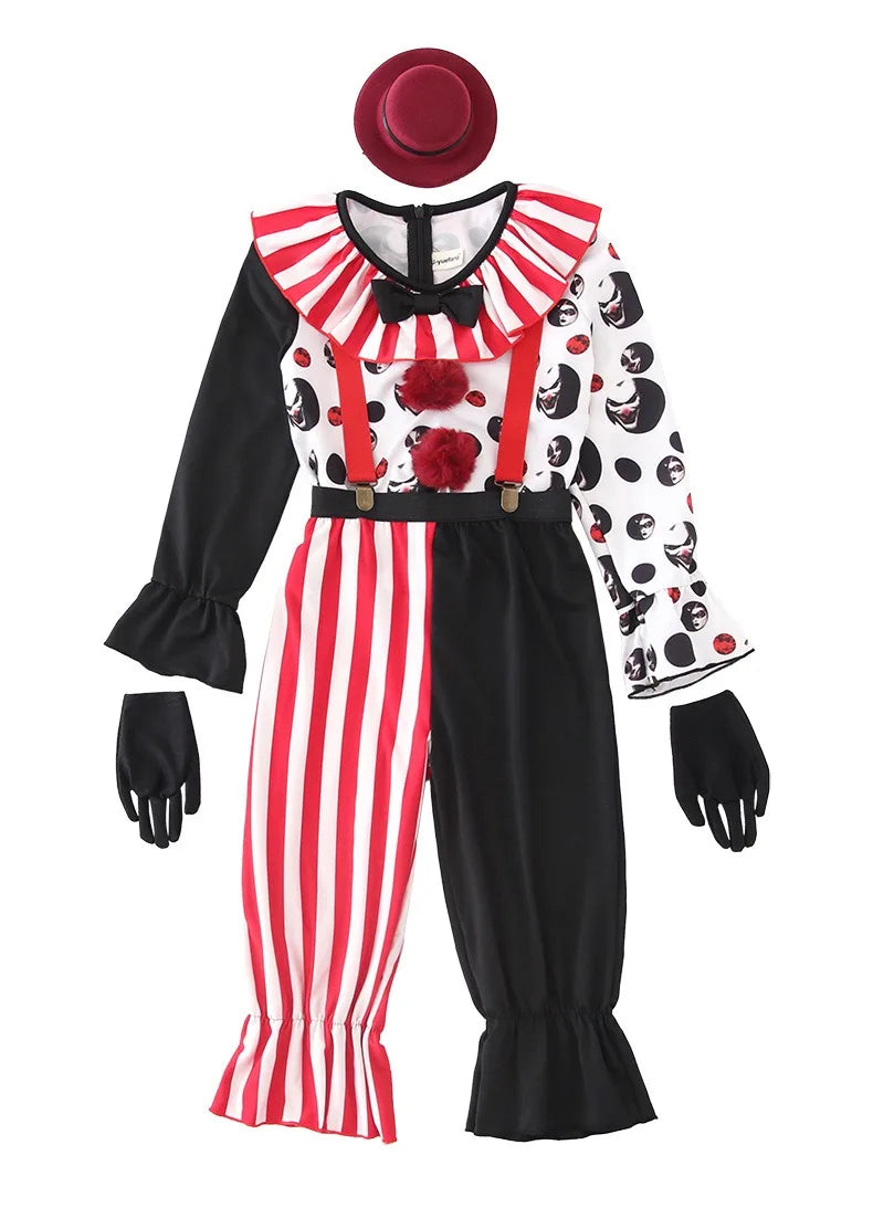 Halloween Cosplay Costumes Horror Clown Dresses Pants Headwear Clothes Sets Carnival Theme Party Role Playing Outfits for Girls