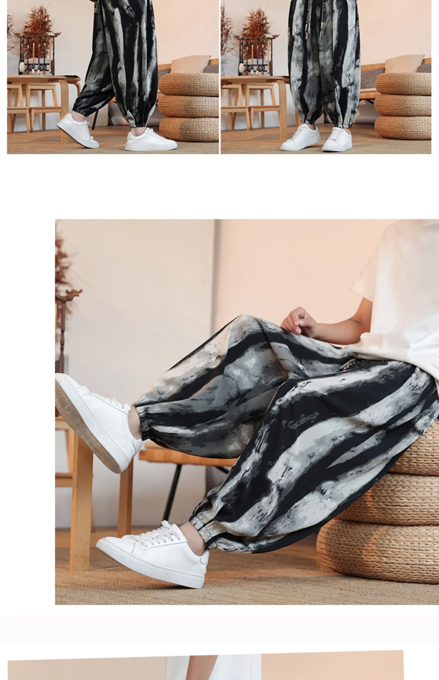 Summer Men Wide-leg Pants Male Retro Harem Pants Mens Hiphop Streetwear Harajuku Style Casual Pants Women Jogging Trousers