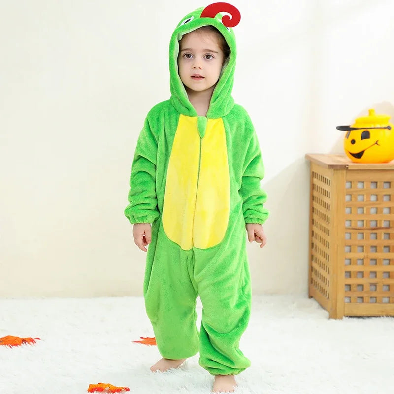 Halloween Costume Chameleon Baby Bodysuit Winter Hooded Plush Thicken Zipper Onesie Playful Cartoon Animal Rompers Holiday Dress