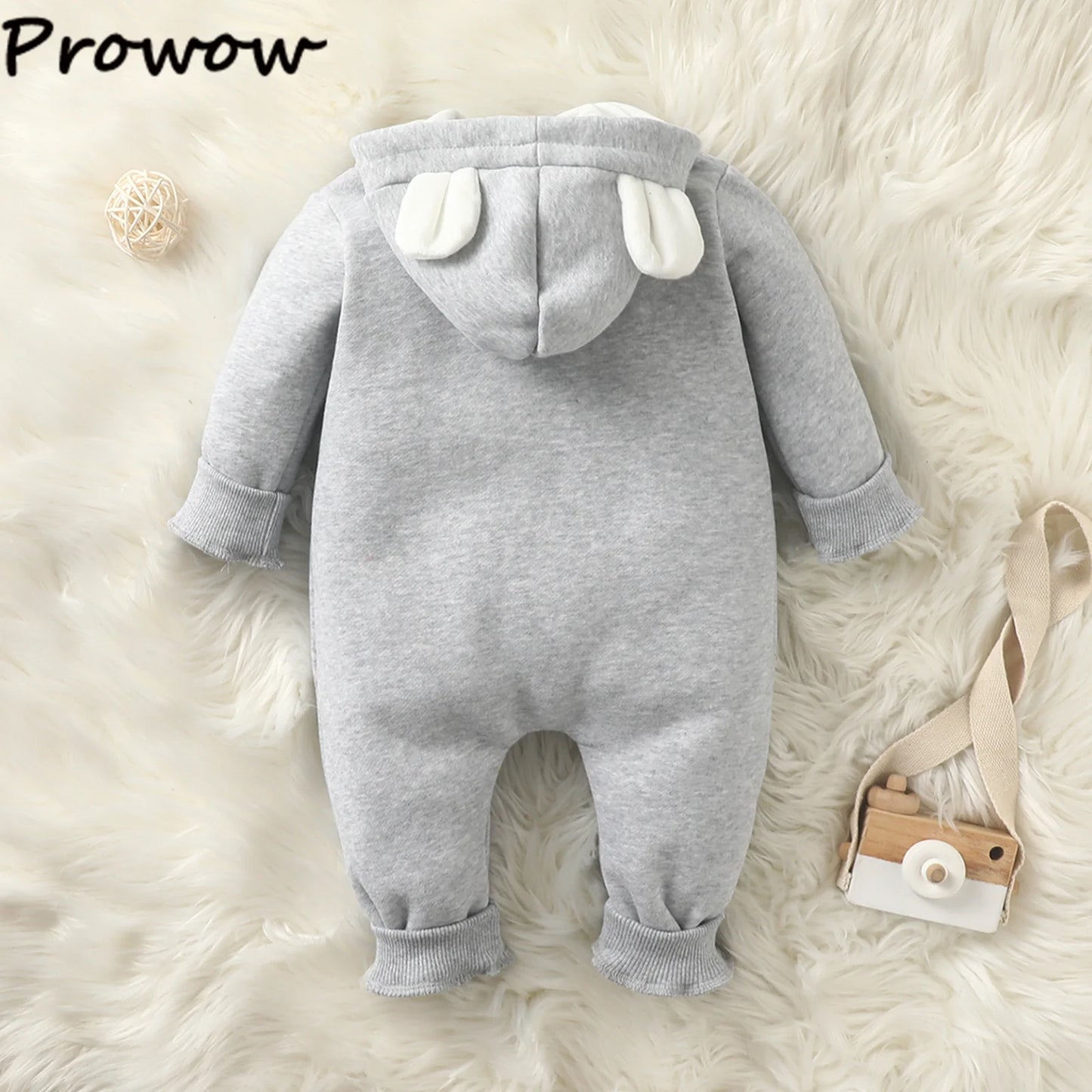 Prowow Cartoon Fox Baby Winter Clothes Romper Jumpsuit For Newborns Zipper Cute Ears Hooded Thicken Infant Overalls For Children