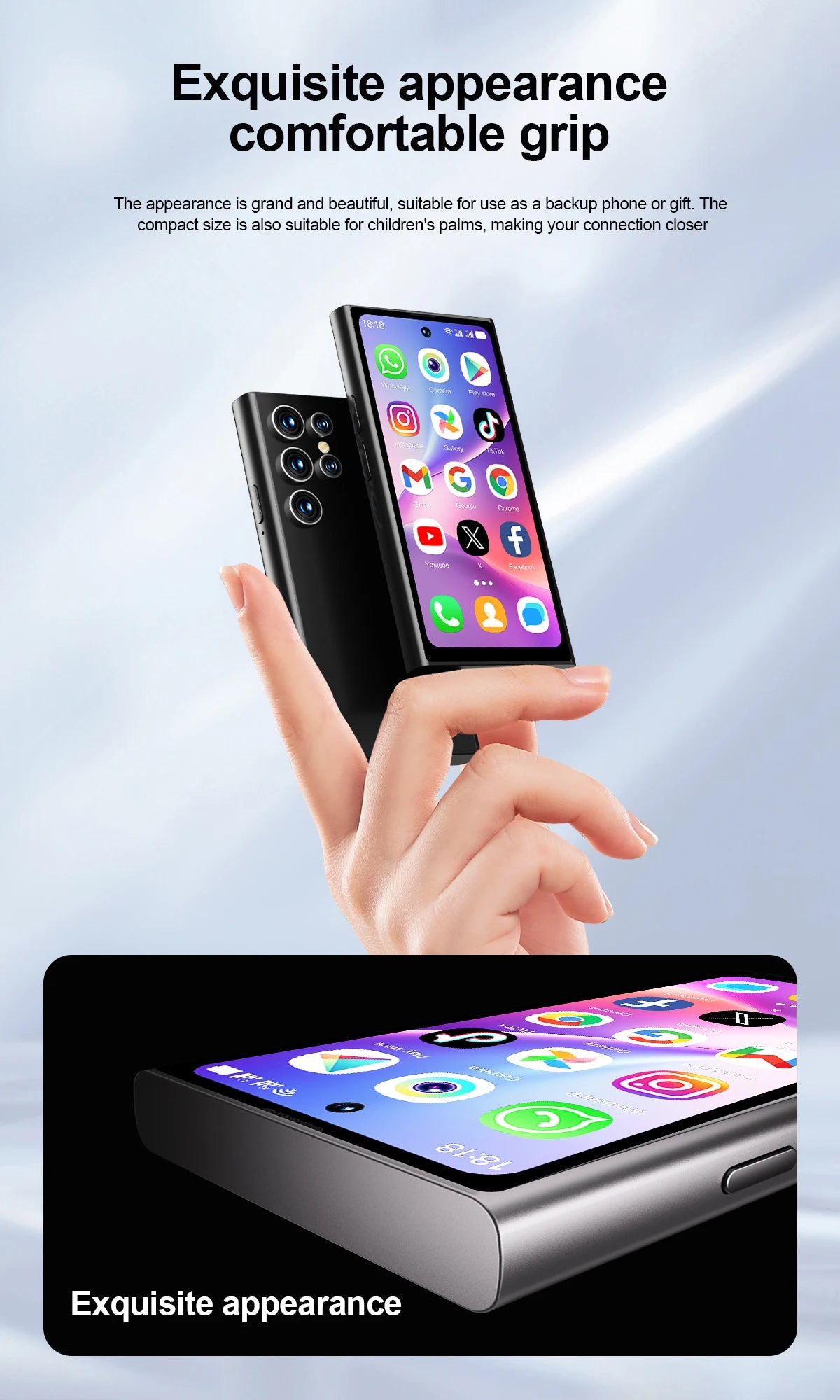 SERVO S27 Mini Android OS Cute Smartphone 4G LTE 3GB+64GB Play Store GPS WiFi Face ID 4.0"  Small Smart Phones Dual SIM Standby