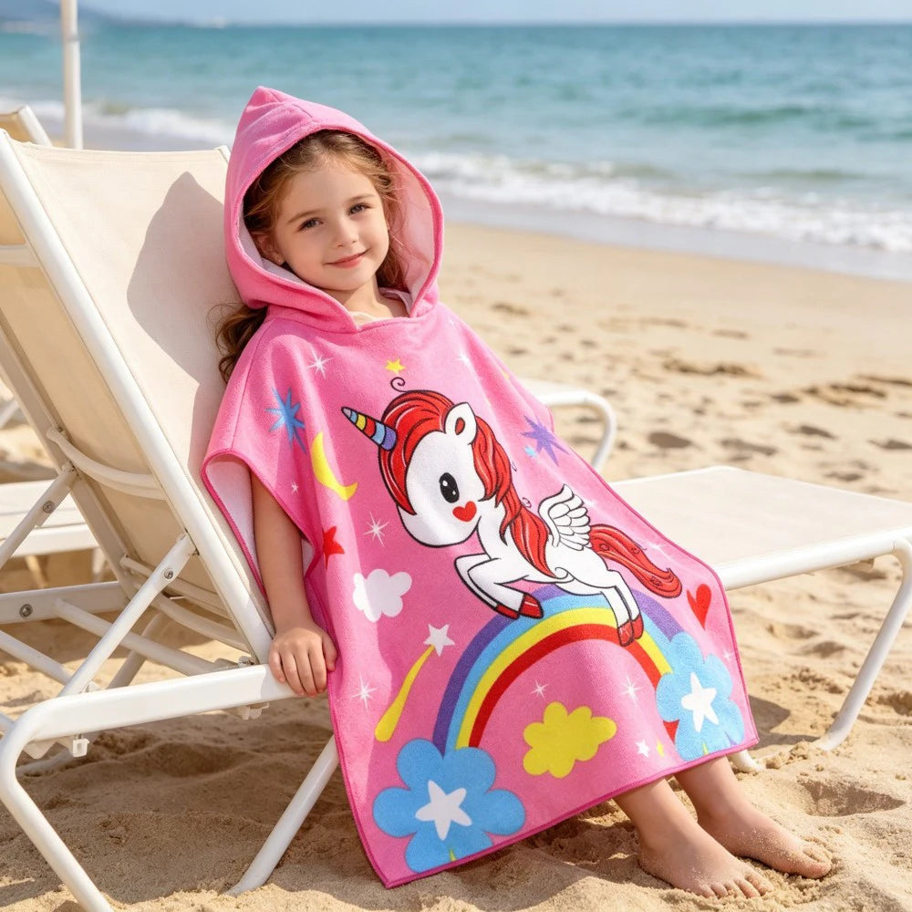Children Bathing Stuff Kids Hooded Cape Towel Boy Cartoon Bathrobe Baby Swimming Towel Girls Unicorn Beach Towel Wrap Blanket