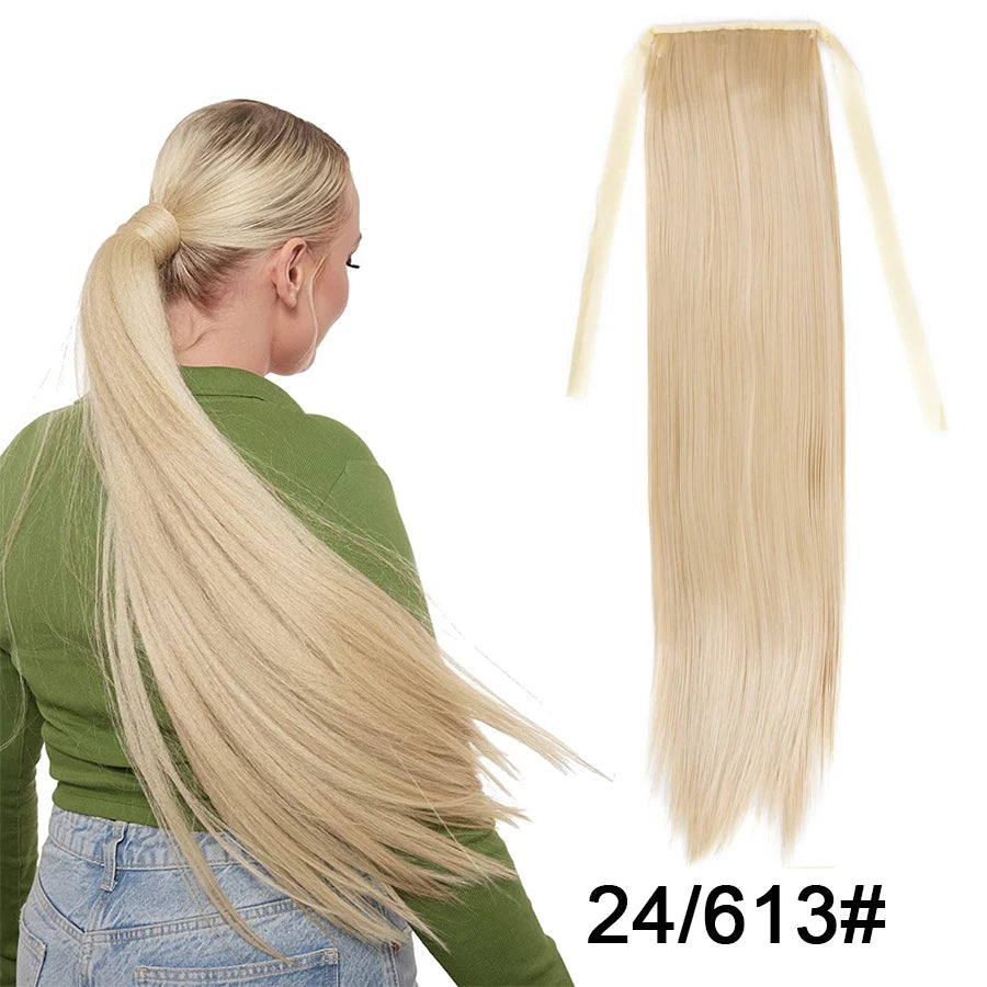 Synthetic Ponytail Long Straight Wrap Around Ponytail Hair Extension Heat-Reistant Fiber Pony Tail Fake Hairpieces For Women