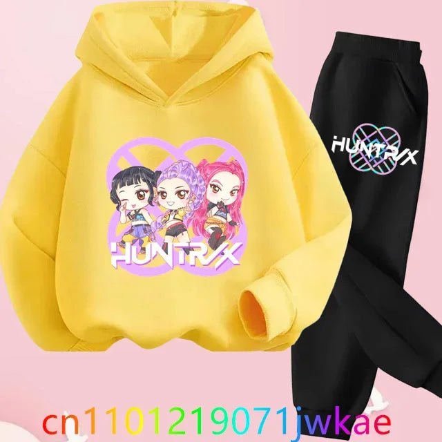 Kid K-Pop Demon Hunters Hooded Suit Toddler Girl Clothes KPop Demon Hunters Hoodie Set Girls Fashion Casual Sweatshirt New Movie