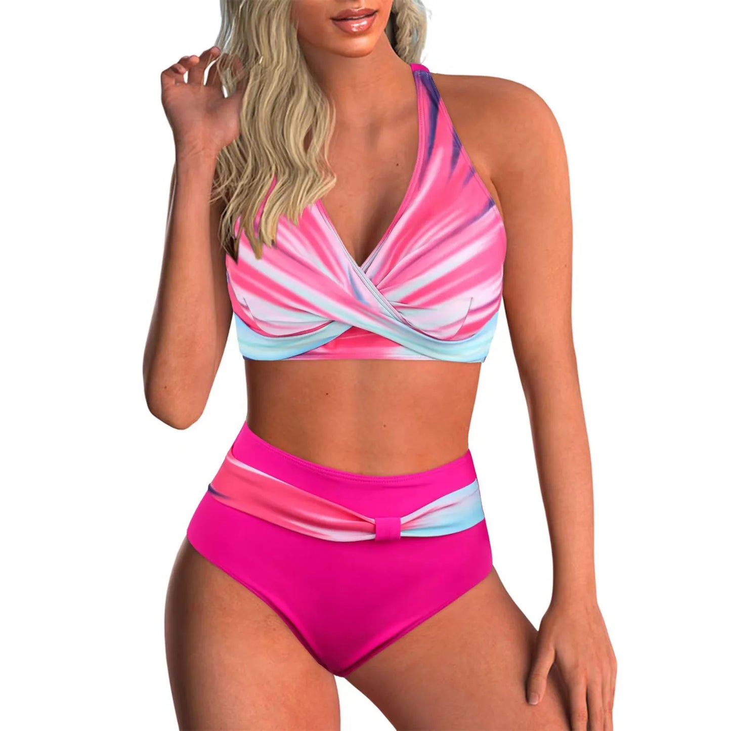 Circyy Print Swimsuit Women Split Swimsuit Contrast Color Striped Dot Bikini Set High Waisted Fashion Beachwear Summer 2025 New