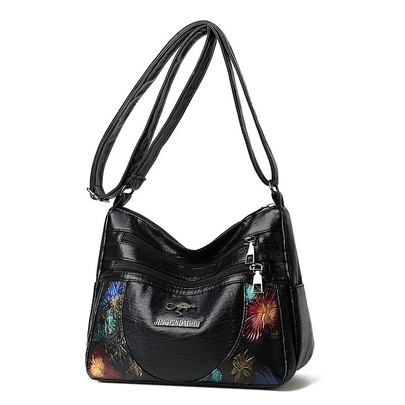 Luxury Soft Leather Women Messenger Shoulder Handbags and Purses Flowers Multi-pocket Crossbody Mommy Bag Ladies Sac 2022 New