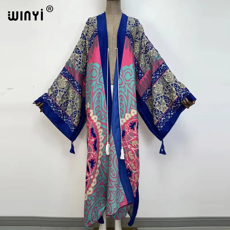 WINYI print summer maxi dress Muslim Abaya Lady beach cover up muslim woman dresses Beachwear fashion Kaftan abaya dubai luxury