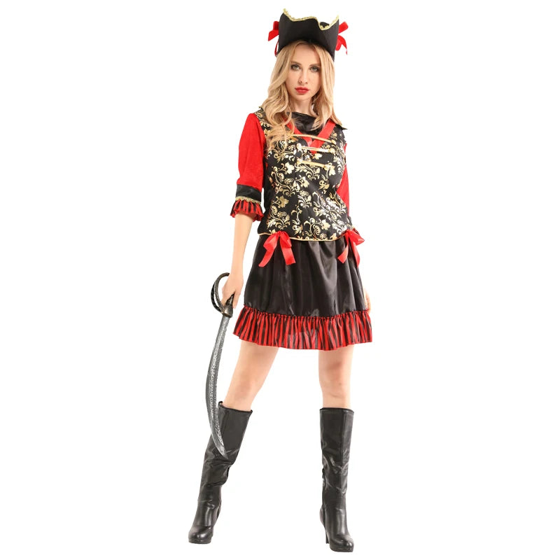 Halloween Theme Women Fancy Dress ，Parent-child Role Playing Cosplay Costumes,Female Pirates Captain of the Caribbean