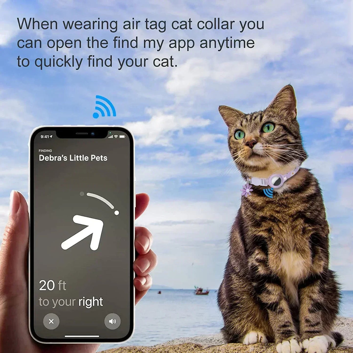Lovely Aritag Protective Case Anti-Lost Cat Collar Adjustable Kitten Collar with Bell Light Weight Puppy Necklace Pet Supplies