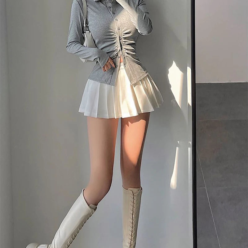 Pleated Skirt with Shorts Women Sexy High Waist Irregular White Black A-line Gyaru Tennis extreme Mini Skirt School