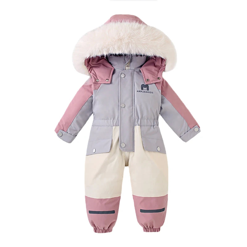 Children Winter Ski Suit Thicken Baby Jumpsuit Warm Boys Snowsuit Waterproof Hooded Fashion Baby Girls Clothes 1-5 Years