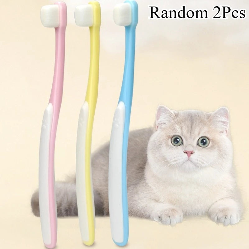 2Pcs Pet Toothbrush, Ultra-Fine Bristle Small Head Toothbrush, Soft Bristles, Oral Care For Dogs & Cats, Universal For Pets