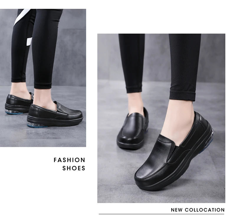 Professional White Leather Hospital Work Shoes Four Seasons Comfortable Breathable Nurse Shoes Women's Thick Base Single Shoes