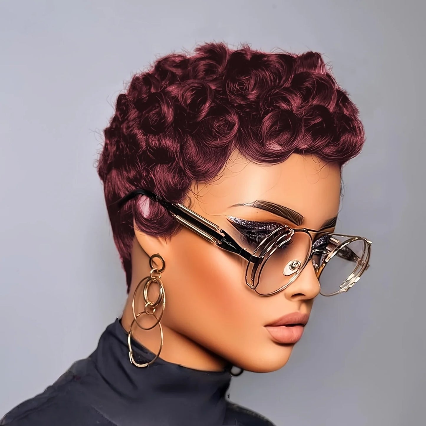 4# Short Pixie Curly Wigs Human Hair Chocolate Brown Chic Short Pixie Cut Human Hair Wig With Bangs Full Machine Made Wigs