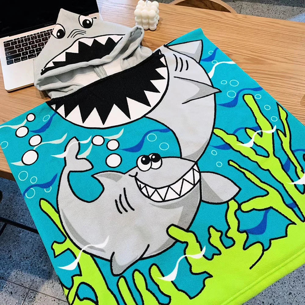 Children Bathing Stuff Kids Hooded Cape Towel Boy Shark Bathrobe Baby Dinosaur Bath Towel Girls Unicorn Beach Towel Wrap Blanket