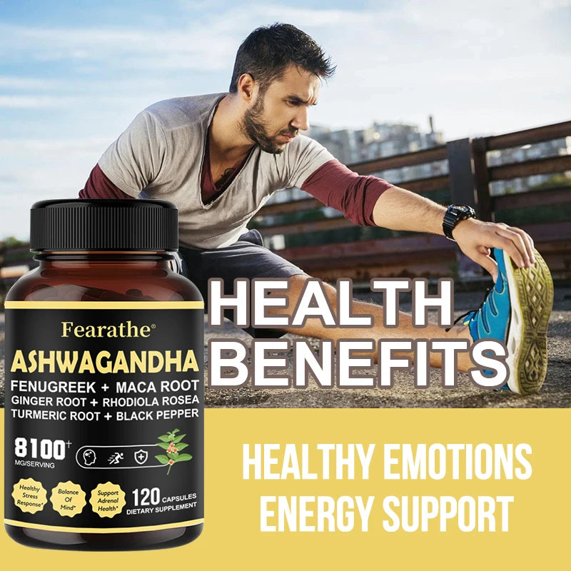 Ashwagandha Capsules - Added Turmeric, Rhodiola Rosea, Ginger, Black Pepper - Strength, Mood & Immune Support