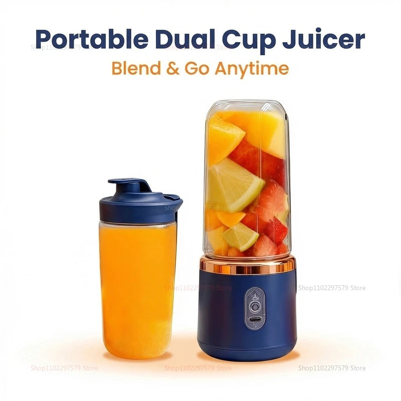 Portable Juicer Cup 6 Blade Blender Household Fruit Juicer Cup USB Rechargeable Double Cup Multifunction Food Portable Blender