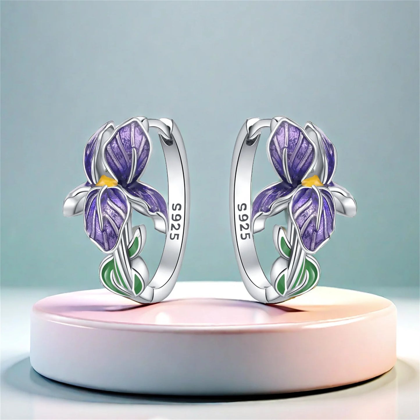 925 Sterling Silver Needle Iris Flower Hoop Earrings for Women Original Elegant Versatile Jewelry Birthday Party Fine Gift 2026