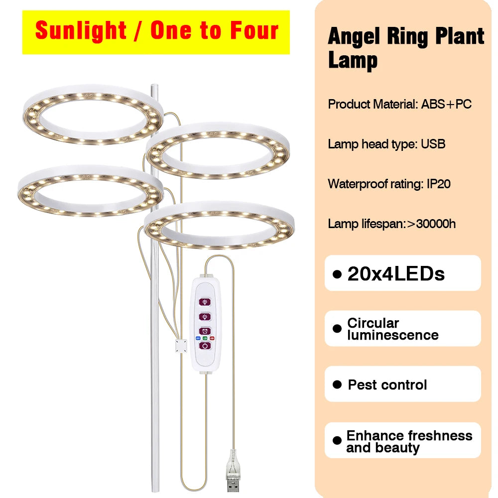 LED Grow Light Full Spectrum with UV IR Angel Ring Phytolamp DC5V USB for Indoor Grow Tent Planting