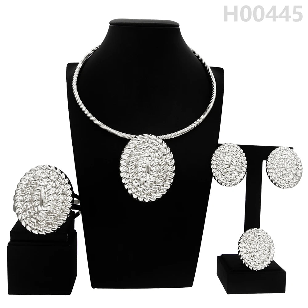 Jewelry Sets For Women Pendant Necklace Gold Plated Silver Simple Fashion Design Big Earring Bracelet Ring Sets Exquisite Gifts