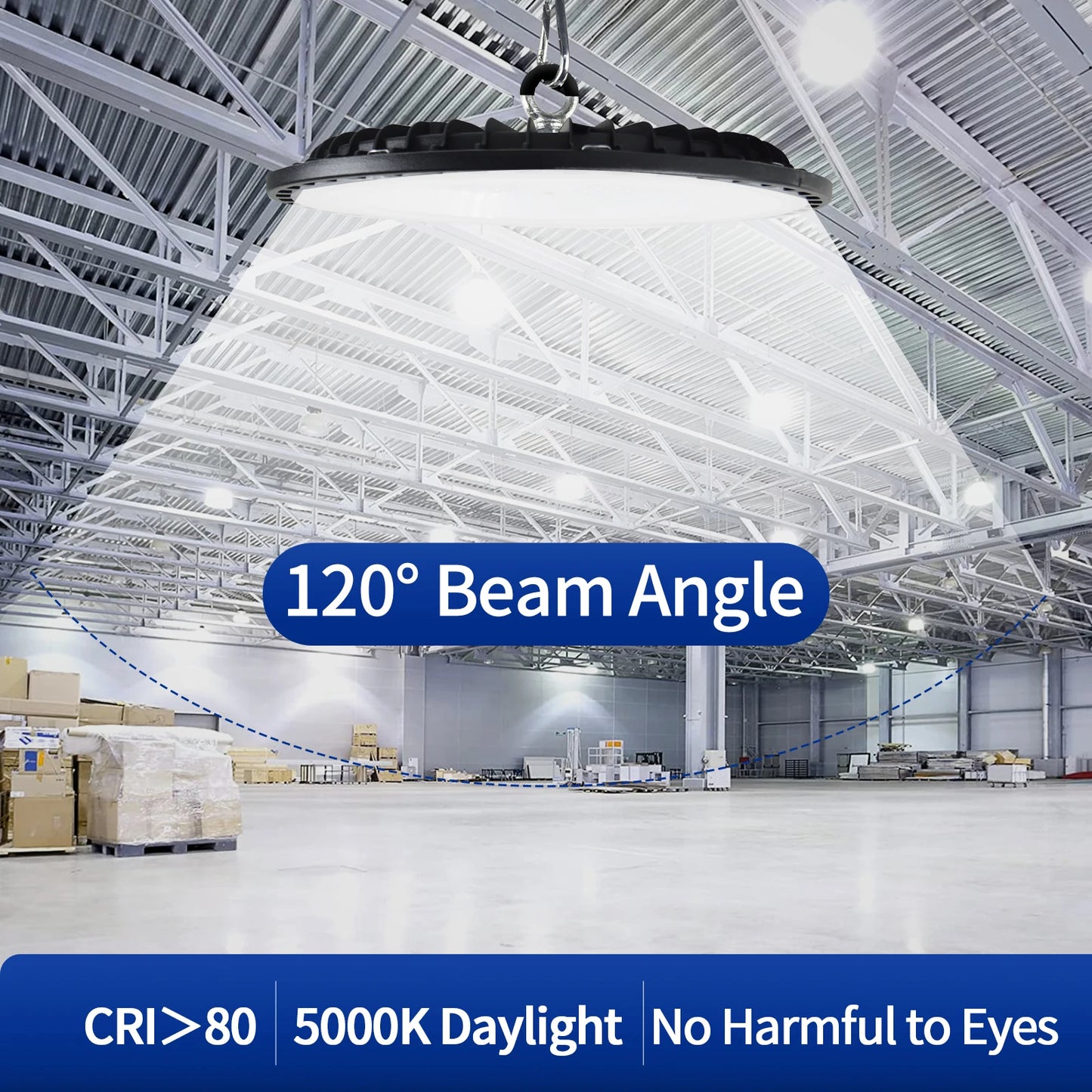 4-Pack 100-200W 30000LM UFO LED High Bay Light, 120° Wide Beam Angle, 5000K Daylight White, IP65 Waterproof Commercial Warehouse