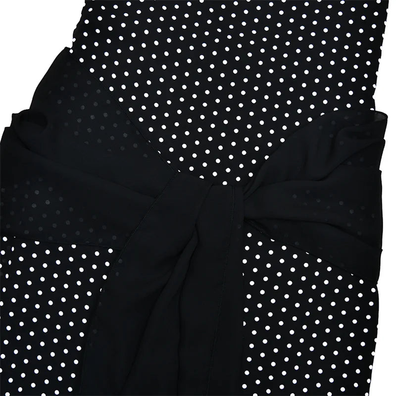 Blifanbo Polka Dot Halter Backless Sexy Maxi Dress Women Gown Ribbon Patchwork Off-shoulder Sleeveless Fashion Club Party Dress