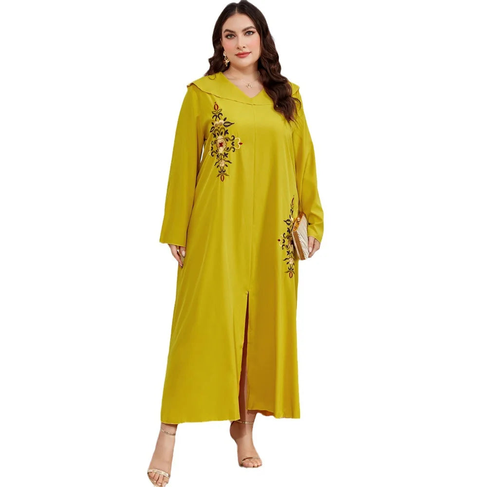 Long Sleeves Embroidered Abayas for Women Loose Casual Dress Plus-size Women's Dress Temperament Printed Muslim Dress Streetwear