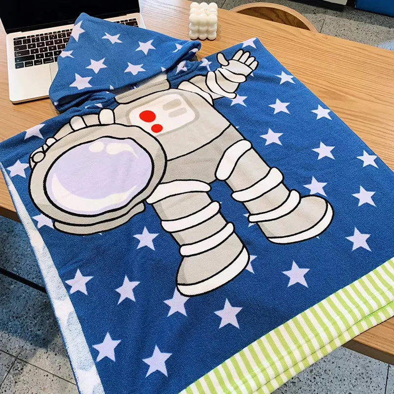 60-120cm Kids Hooded Bath Beach Poncho Towels Baby Quick Dry Bathrobe Child Cartoon Cloak Poncho Towels Microfiber Swim Cover-up