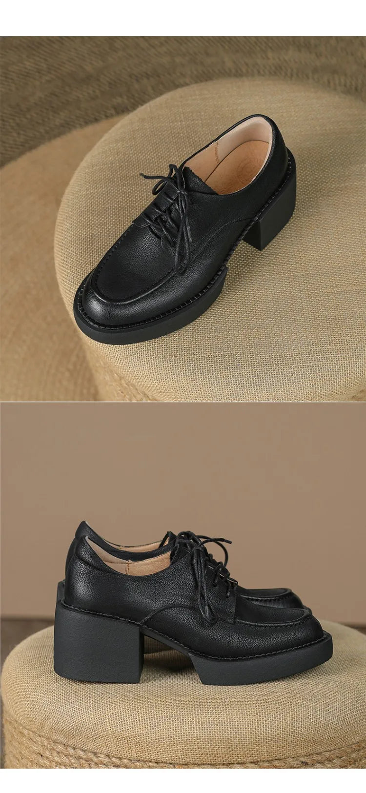 NEW Spring/Autumn Women Shoes Genuine Leather Round Toe Platform Shoes Women Solid Lace Women Pumps Thick Heel Shoes for Women