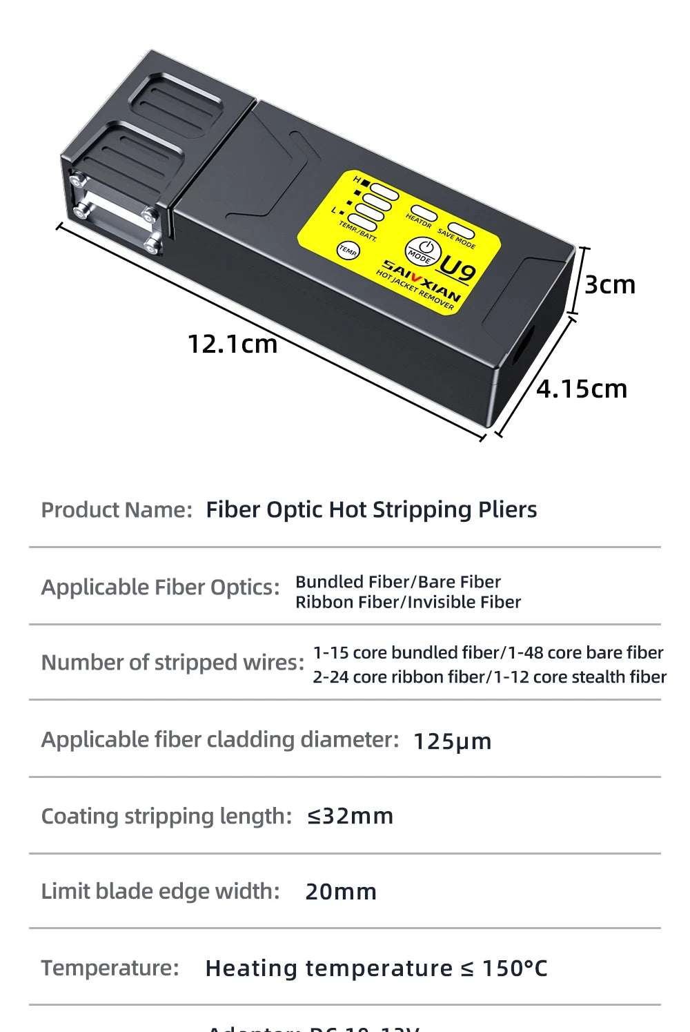 U9 Heated Thermal Stripper Pliers Optical Fiber Cable Stripping Tool Ribbon Slitter for Cable Fusion Work