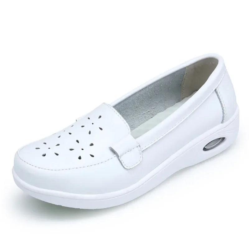 BEYARNE Four Seasons woman Pure black and white soft platform full sole nurse air cushion Shoes Women Genuine shoesL007
