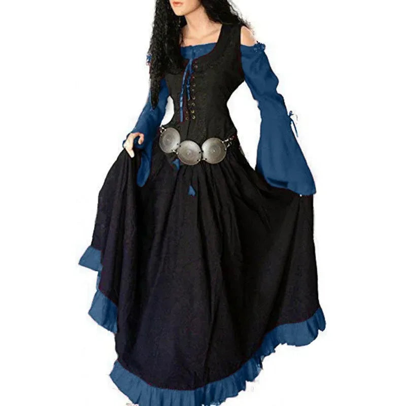 Halloween 2025 Women's Medieval Pirate Retro Slim Dress One-shoulder Large Flared Sleeves Long Skirt Stage Show Cosplay Costumes