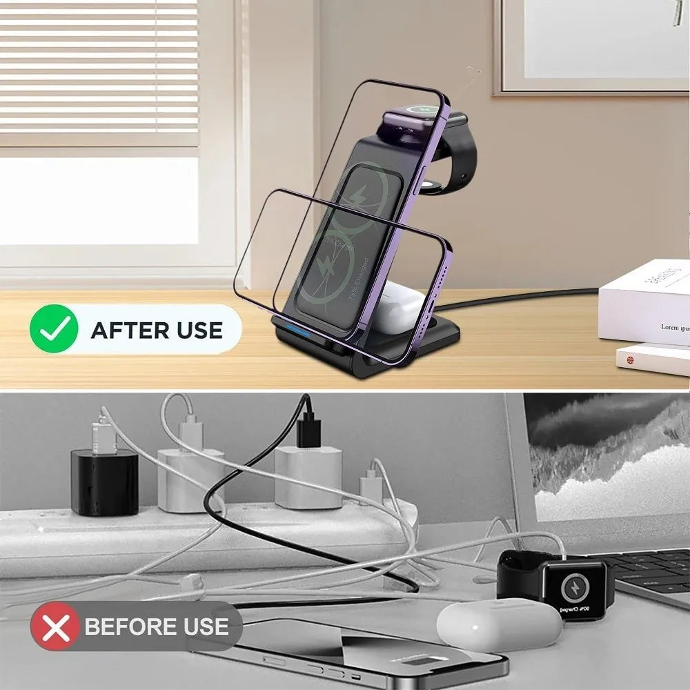 3 in 1 Charger Magnetic Wireless Charger Fast Charging Stand Function Charger Stand 15W Portable Charging Station Travel Charger