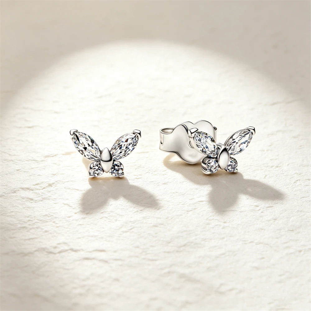 925 Sterling Silver Butterfly Flower Bee Lilac Leaf Zircon Earrings Suitable for Daily Wear as Women's Jewelry Holiday Gifts