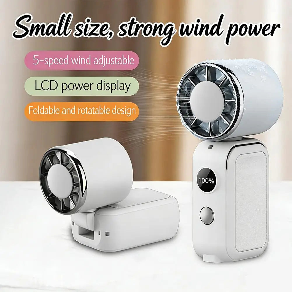 Portable Handheld Mini Fan Foldable Cooling Fans 5 Speed USB Rechargeable Fan with Phone Stand And Digital Display Screen