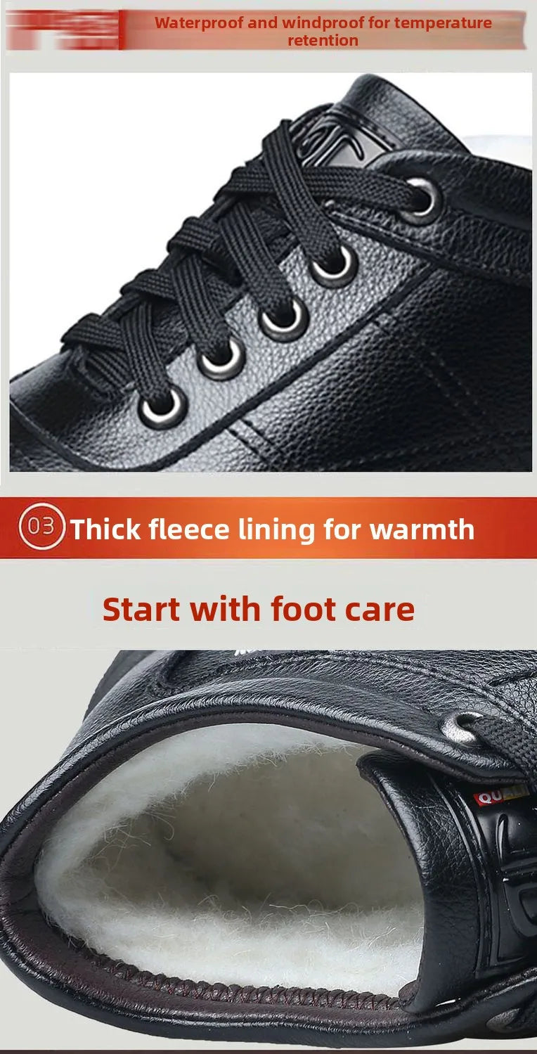 Men's Winter Thickened Warmth Casual Shoes Fleece Lined Business Style Leather Shoes Low Top Lace up Comfortable Alligator Pa...
