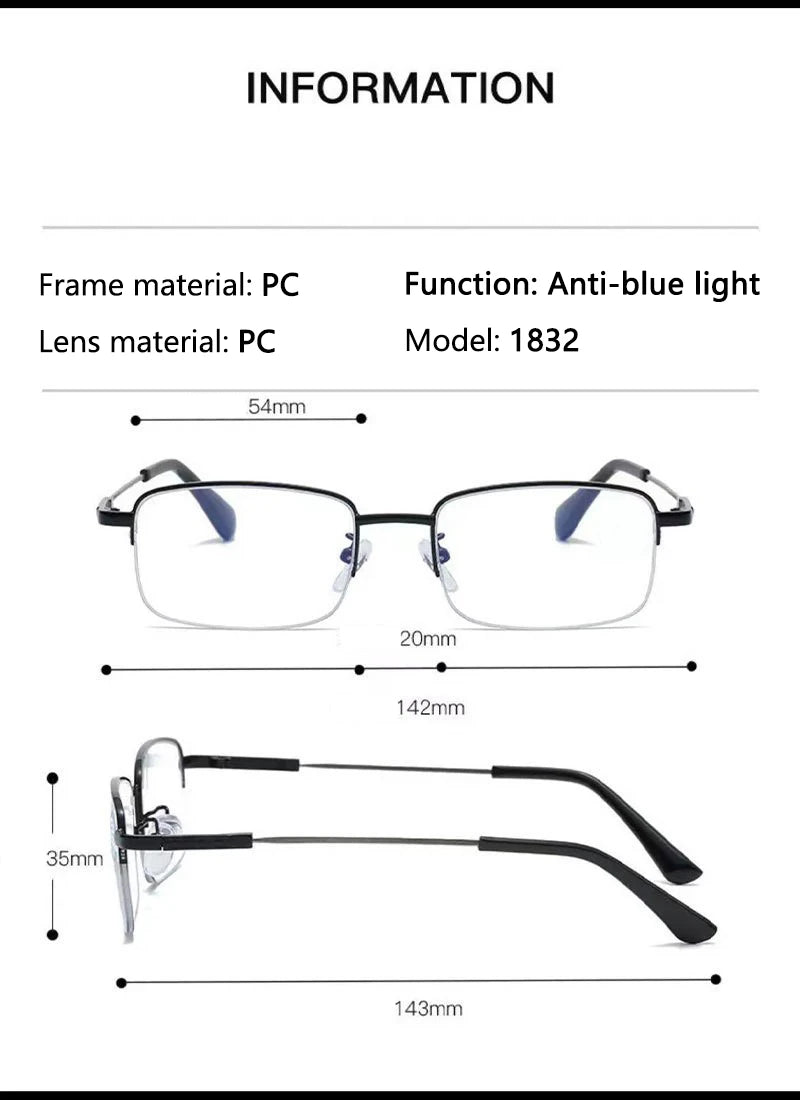 Color-changing Dual-purpose Reading Glasses Progressive Multi-focus Intelligent Zoom Titanium Memory Anti-blue Light XTP1832