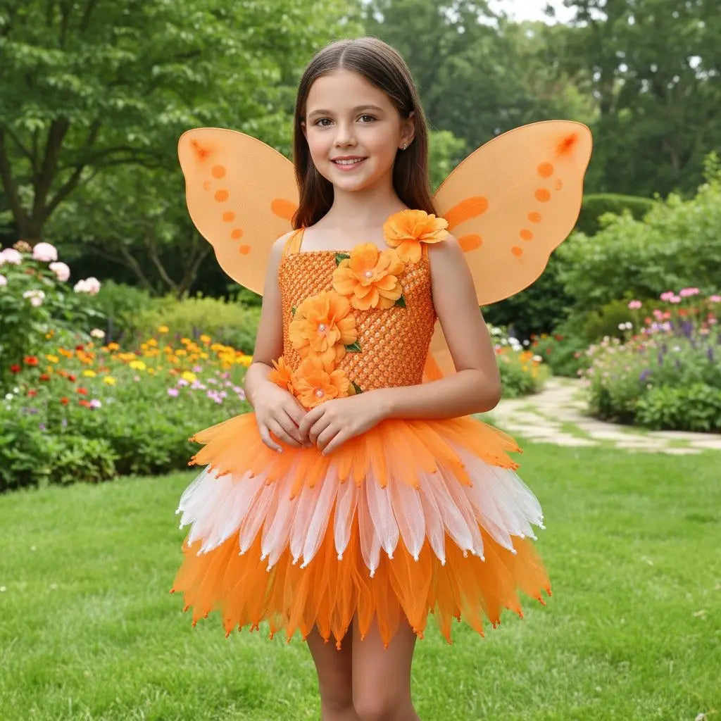 Girls Fairy Costume Princess Dress Kids Butterfly Wing Outfit Tulle Dress Halloween Birthday Party Fancy Dress Carnival Pageant