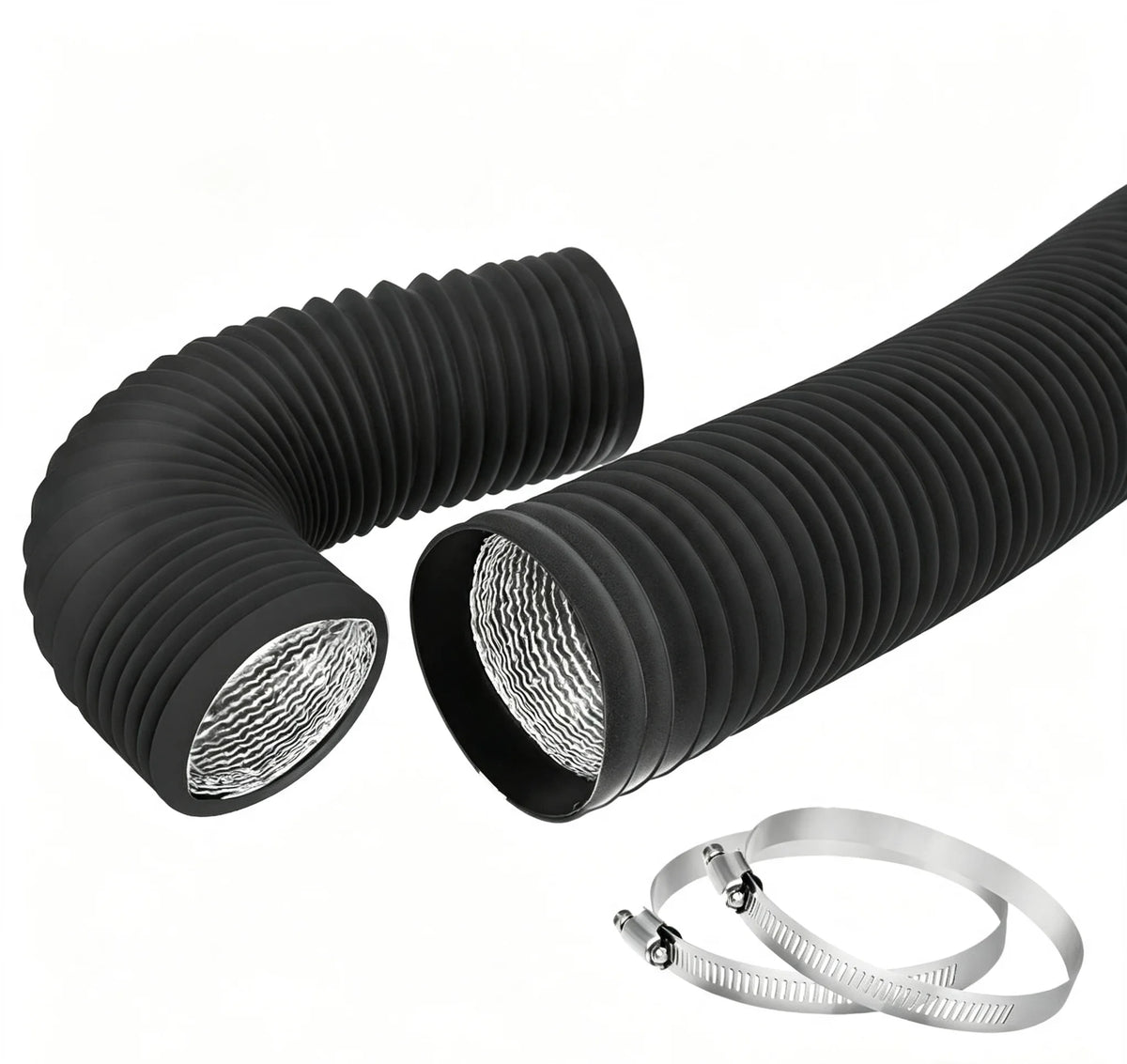 HTMCK 4 Inch Flexible Dryer Vent Hose, Heavy‑Duty Air Ducting Exhaust Pipe with 2 Stainless Steel Clamps for Kitchen