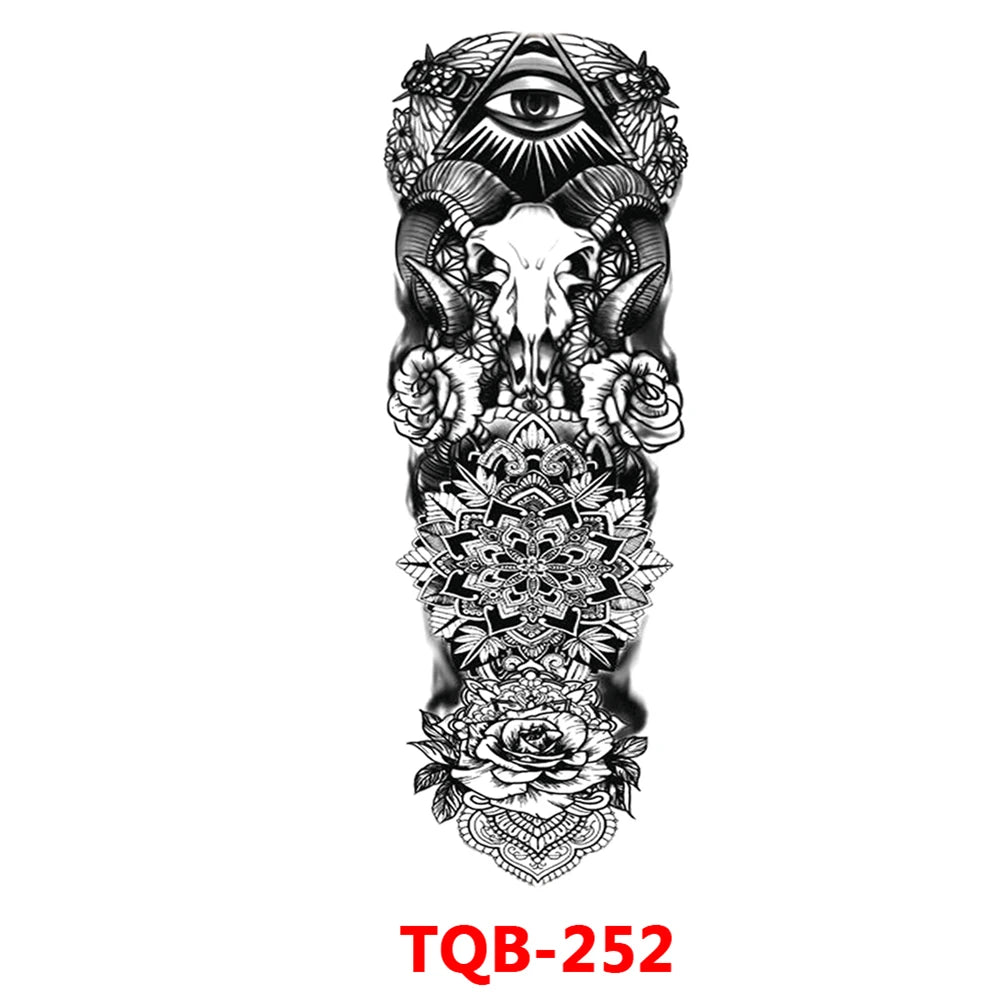Large Arm Sleeve Tattoo Rose Gear Clock Eye Waterproof Temporary Tatto Sticker Lion Wolf King Body Art Full Fake Tatoo Women Men