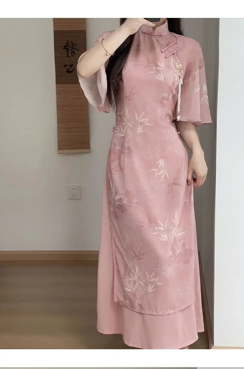 New Chinese Pink 2025 New Slim and Slim Summer Dress