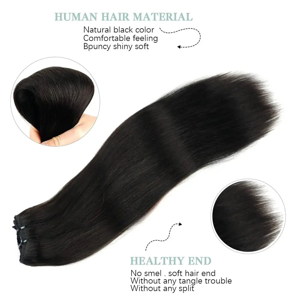 Clip In Hair Extensions Straight 100% Unprocessed Human Hair 8 Pcs/Set Full Head Seamless Brazilian Natural Black Clips ins Hair