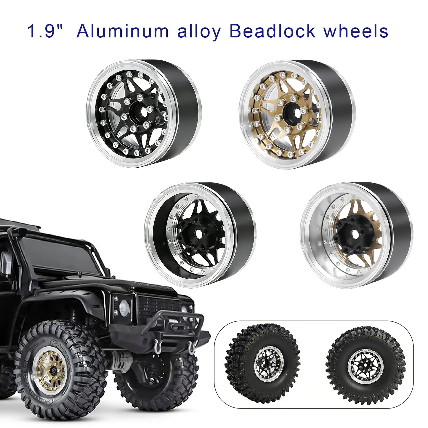 1.9" Adjustable Offset CNC Aluminum Beadlock Wheels for 1/10 RC Crawler TRX4 TRX6 SCX10 GEN8 RC4WD D90 Upgrade Parts