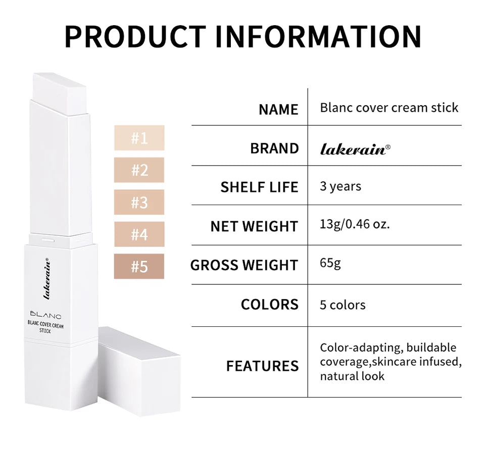 Lakerain Blanc Cover Cream Stick Dual-ended Design Waterproof Foundation Coverage Travel Bronze Creamy Foundation Natural Makeup