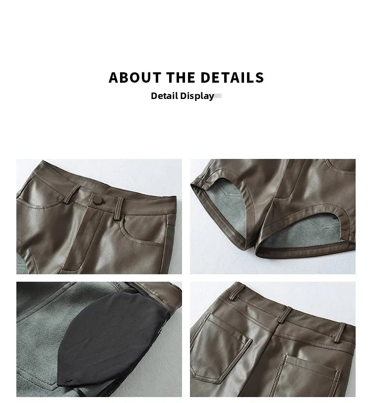 Sexy High Waist PU Leather Shorts Women's Tight Fit Hot Pants Long Legs Enhancing Hip Shape Arc Design Daily Wear Shorts