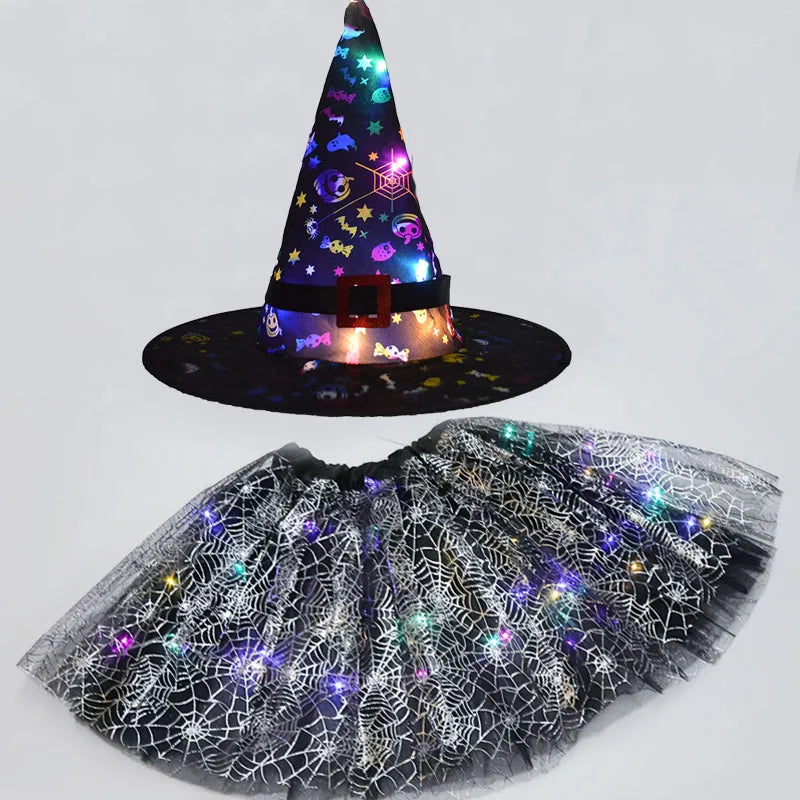 Halloween Costumes for Kids Girls Light Up Witch Hat Tutu Skirt Set 2026 New Year