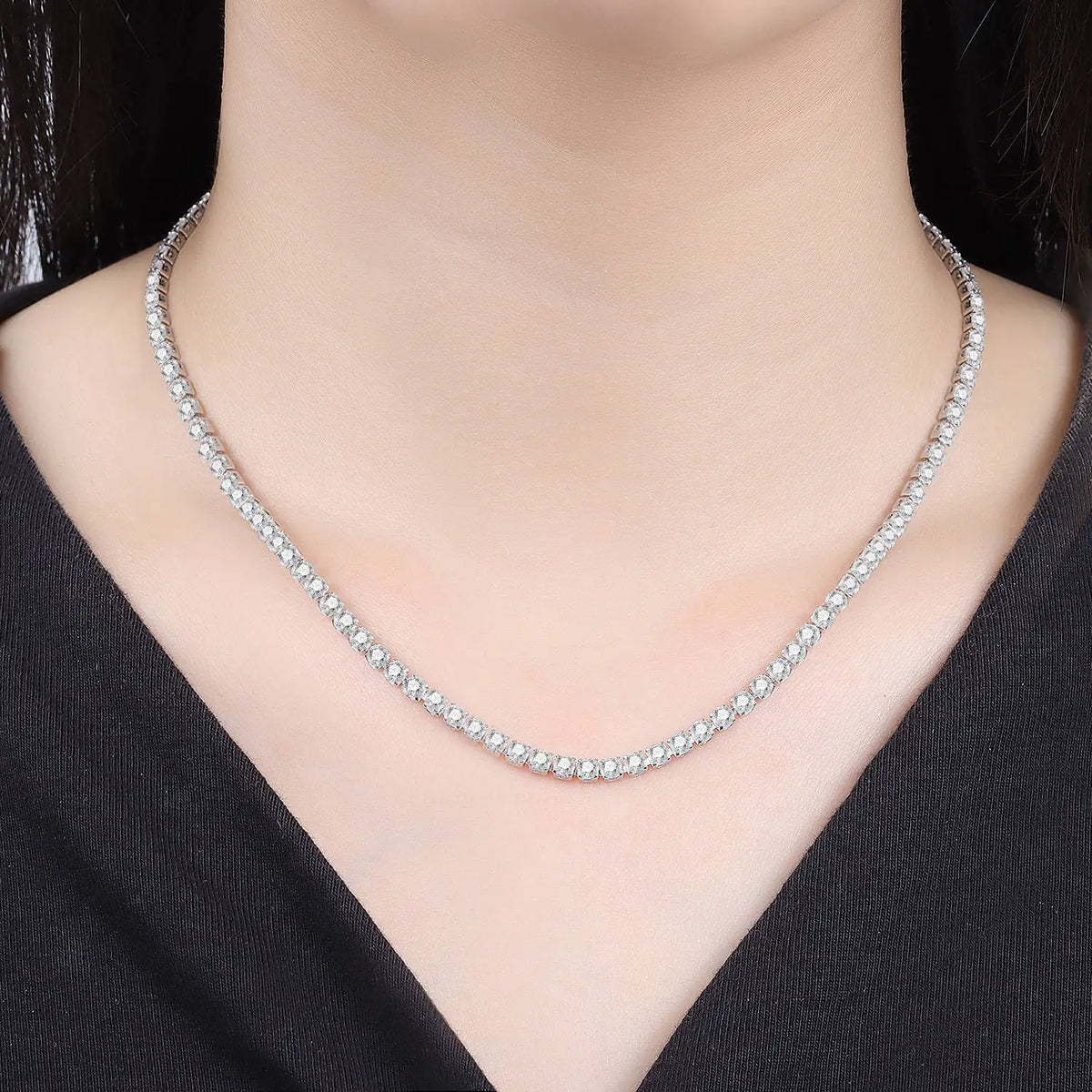 MISEFF S925 Sterling Silver Necklace 2mm & 3mm Cubic Zirconia Tennis Chain Necklace for Women Exquisite Jewelry Birthday Gift