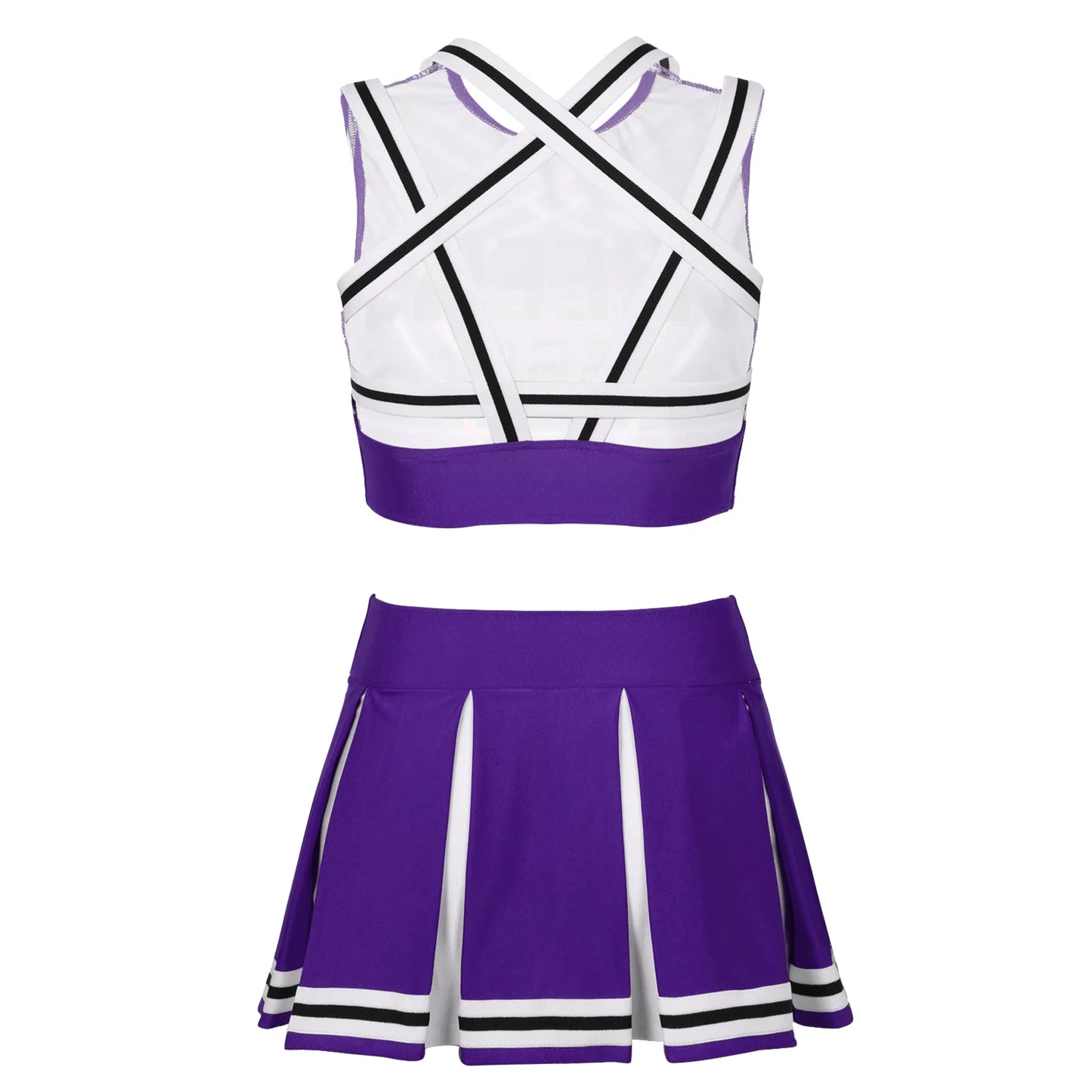 Women's Cheerleader Cosplay Costume Uniform Outfit Stand Collar Crop Top with Mini Pleated Skirts Carnival Cheerleading Suit